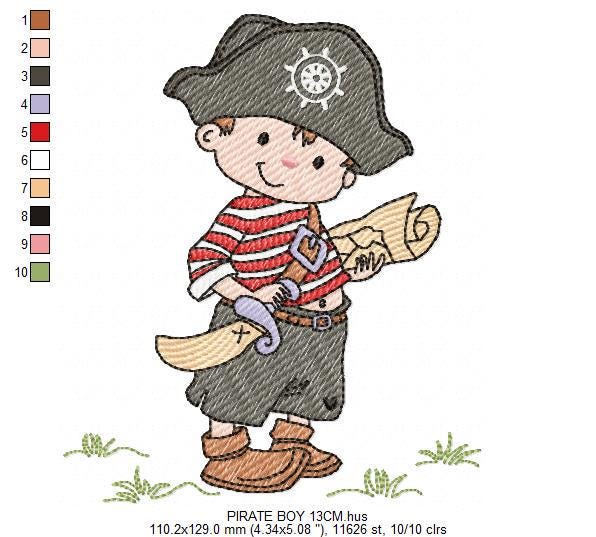 Pirate boy embroidery designs - Buccaneer machine embroidery pattern - Nautical Baby boy file - Instant digital download pes jef dst hus vp3