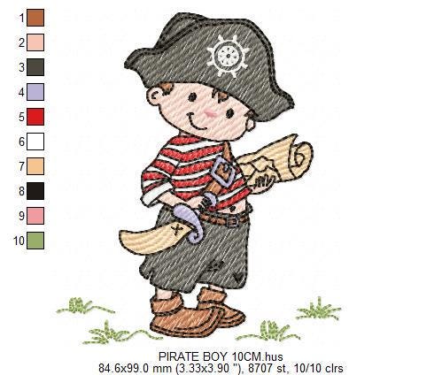 Pirate boy embroidery designs - Buccaneer machine embroidery pattern - Nautical Baby boy file - Instant digital download pes jef dst hus vp3