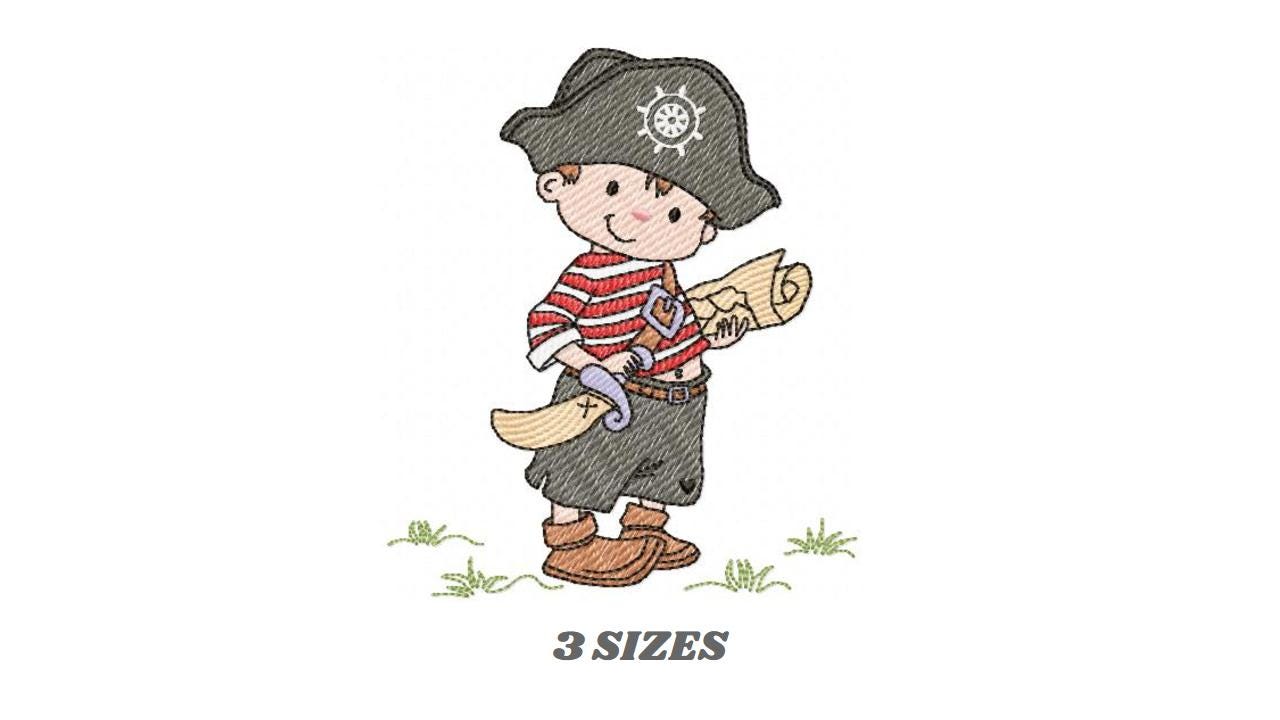 Pirate boy embroidery designs - Buccaneer machine embroidery pattern - Nautical Baby boy file - Instant digital download pes jef dst hus vp3