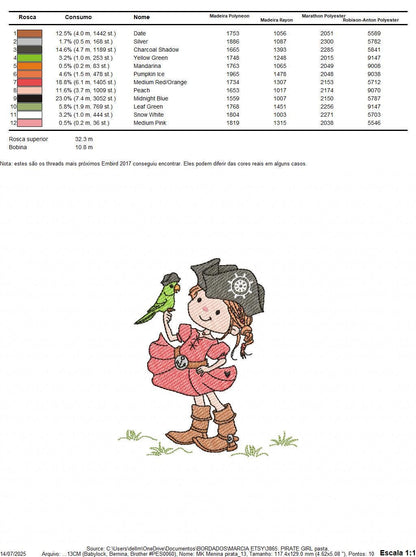 Pirate girl embroidery designs - Buccaneer machine embroidery pattern - Nautical Baby girl file - Instant digital download pes jef dst hus