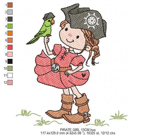 Pirate girl embroidery designs - Buccaneer machine embroidery pattern - Nautical Baby girl file - Instant digital download pes jef dst hus