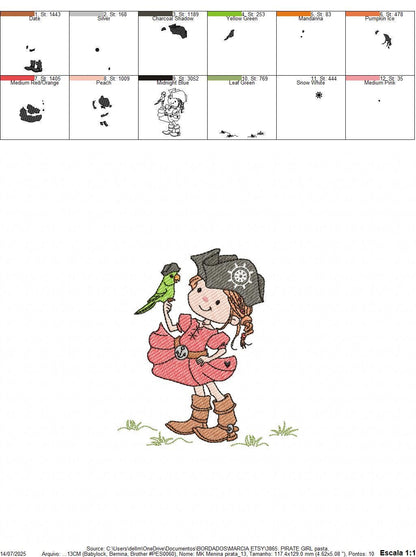 Pirate girl embroidery designs - Buccaneer machine embroidery pattern - Nautical Baby girl file - Instant digital download pes jef dst hus