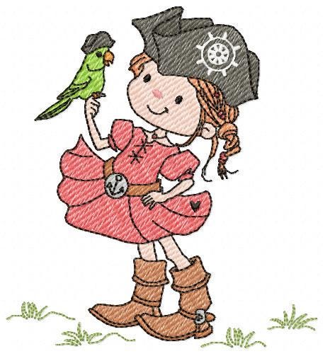 Pirate girl embroidery designs - Buccaneer machine embroidery pattern - Nautical Baby girl file - Instant digital download pes jef dst hus