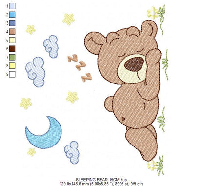 Sleeping Bear embroidery designs - Good night Baby boy machine embroidery pattern - Teddy Bear file - Instant digital download pes jef dst