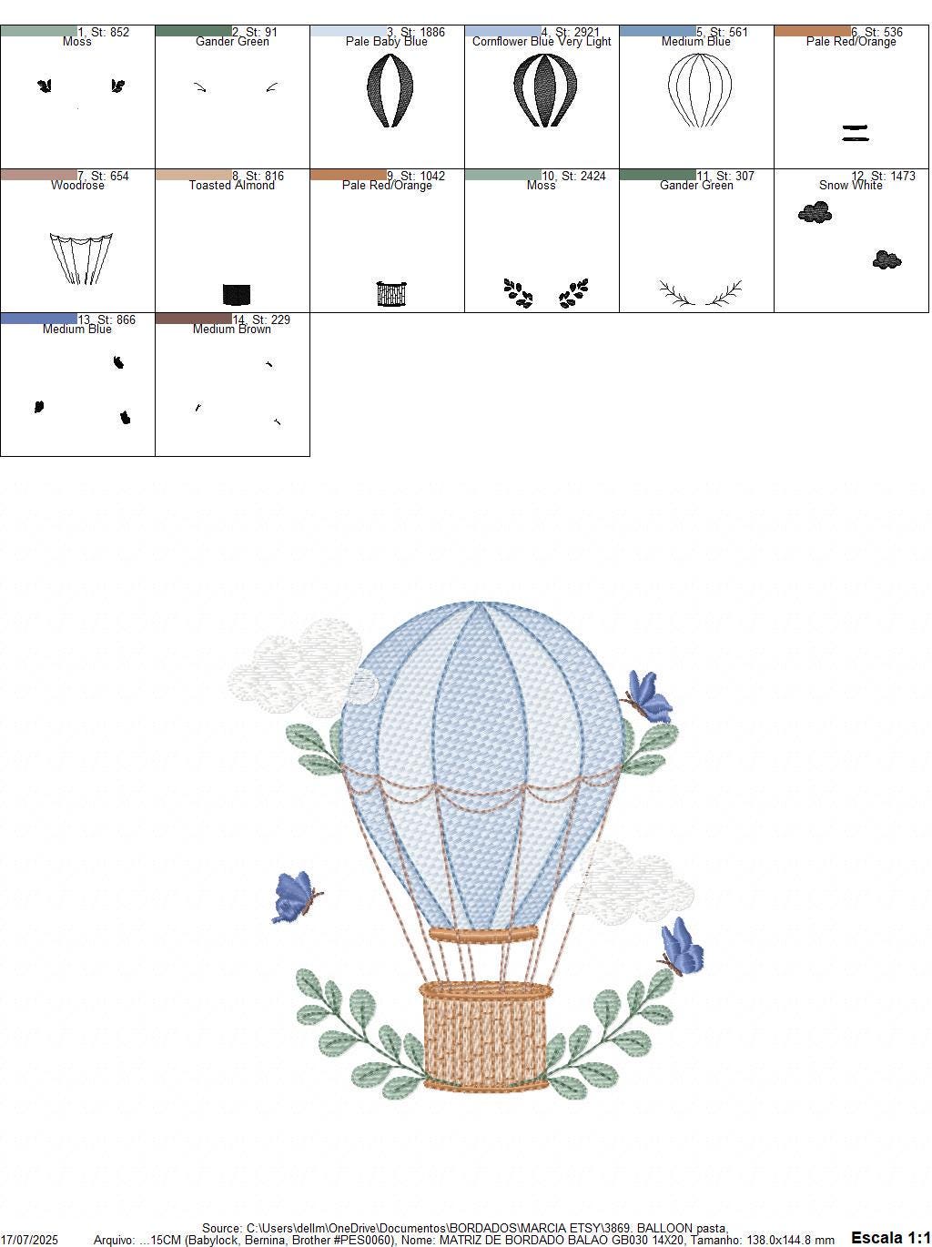 Balloon embroidery designs - Hot air balloon with butterflies machine embroidery pattern - Sky clouds baby boy file - Instant download pes