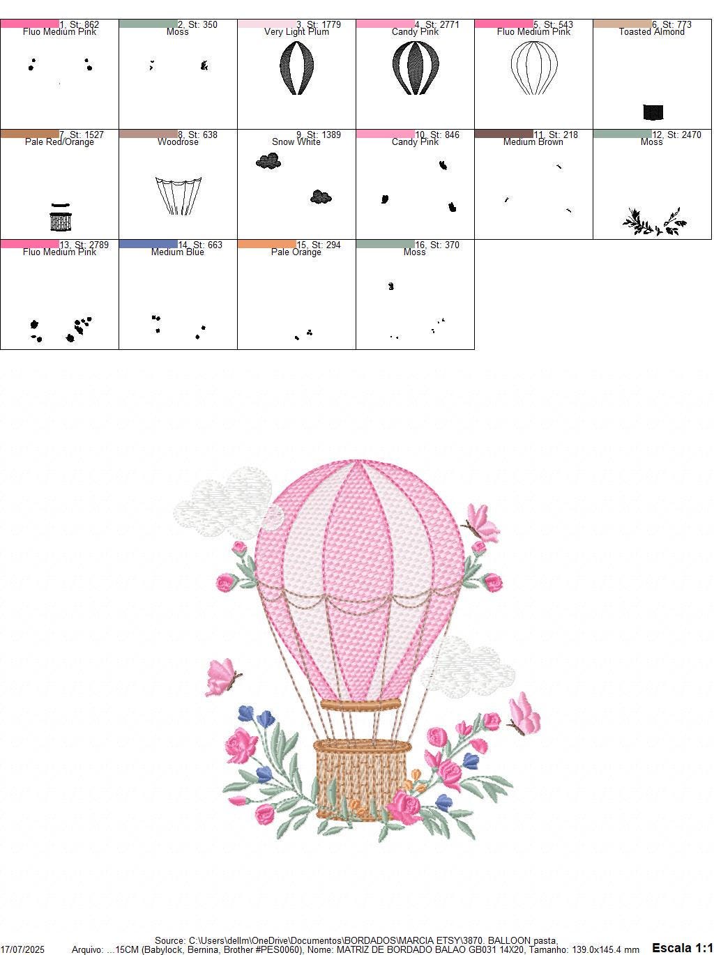 Balloon embroidery designs - Hot air balloon with butterflies machine embroidery pattern - Sky clouds baby girl file - Instant download pes