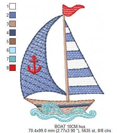 Sailboat embroidery designs - Baby Boat Boat machine embroidery pattern - Marine Ocean Nautical file Instant digital download pes jef dst