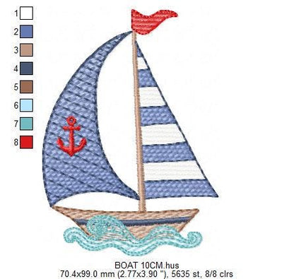 Sailboat embroidery designs - Baby Boat Boat machine embroidery pattern - Marine Ocean Nautical file Instant digital download pes jef dst