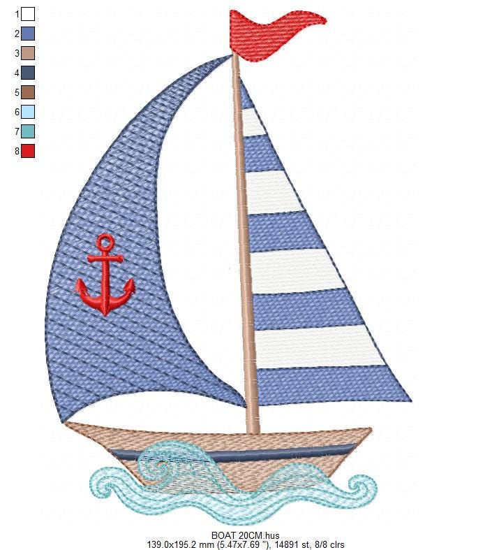 Sailboat embroidery designs - Baby Boat Boat machine embroidery pattern - Marine Ocean Nautical file Instant digital download pes jef dst