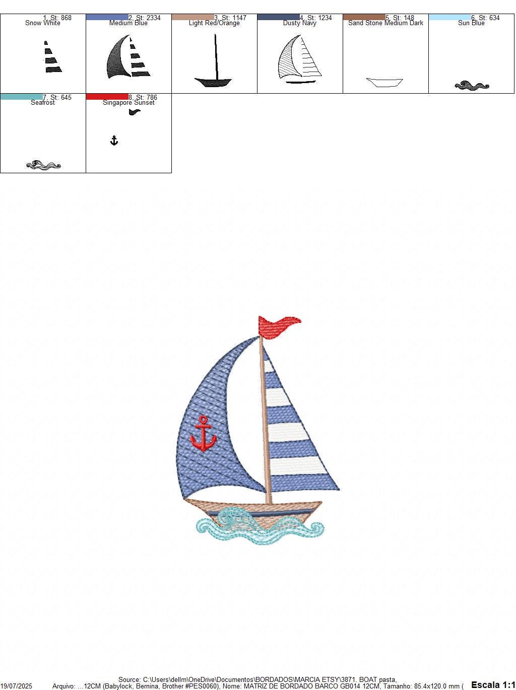 Sailboat embroidery designs - Baby Boat Boat machine embroidery pattern - Marine Ocean Nautical file Instant digital download pes jef dst