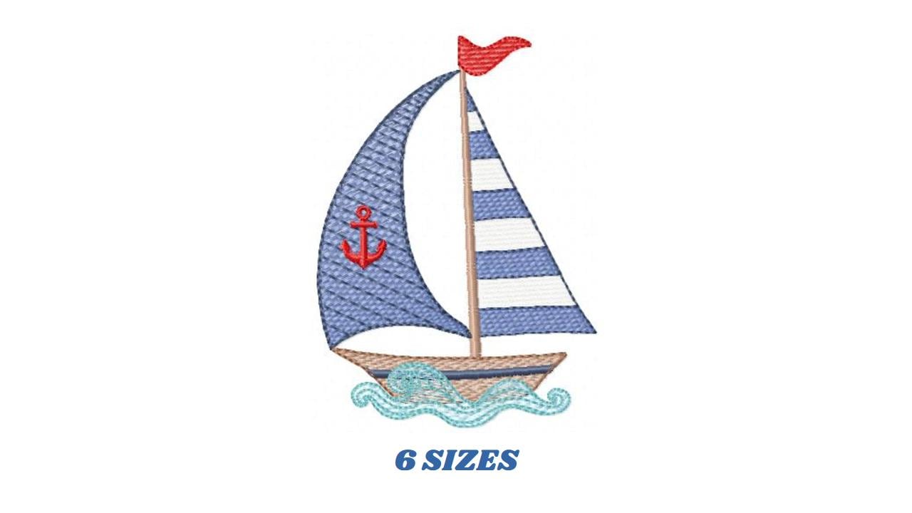 Sailboat embroidery designs - Baby Boat Boat machine embroidery pattern - Marine Ocean Nautical file Instant digital download pes jef dst