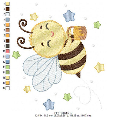 Bee embroidery design - Male Bee with honey machine embroidery pattern - Beekeeping Kitchen Towel file - Instant digital download pes jef
