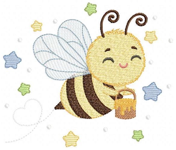 Bee embroidery design - Male Bee with honey machine embroidery pattern - Beekeeping Kitchen Towel file - Instant digital download pes jef