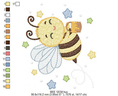 Bee embroidery design - Male Bee with honey machine embroidery pattern - Beekeeping Kitchen Towel file - Instant digital download pes jef