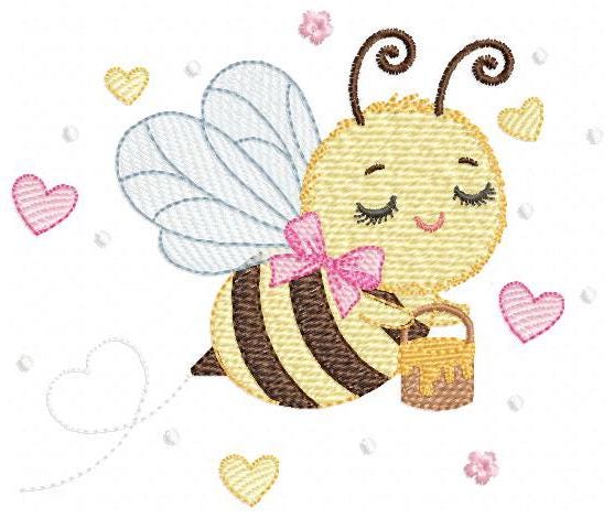Bee embroidery design - Female Bee with honey machine embroidery pattern - Beekeeping Kitchen Towel file - Instant digital download pes jef