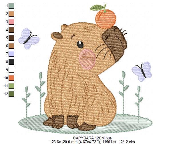Capybara embroidery designs - Water river animal with orange machine embroidery pattern - Baby boy big guinea pig file - Instant download
