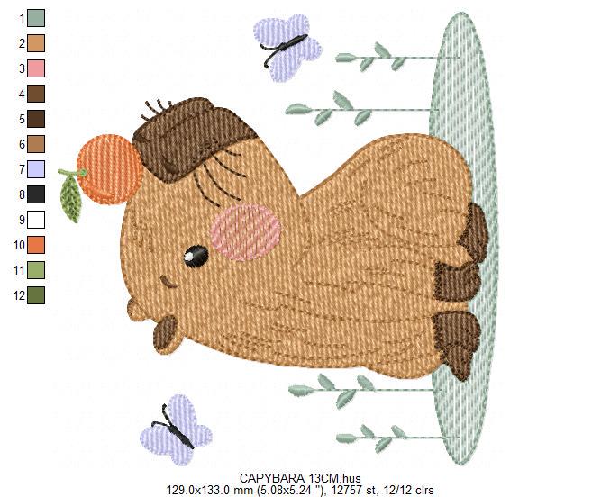 Capybara embroidery designs - Water river animal with orange machine embroidery pattern - Baby boy big guinea pig file - Instant download