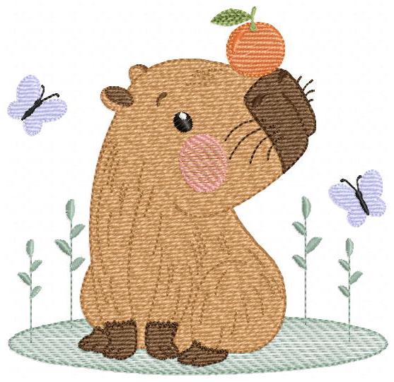 Capybara embroidery designs - Water river animal with orange machine embroidery pattern - Baby boy big guinea pig file - Instant download
