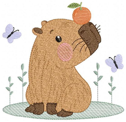 Capybara embroidery designs - Water river animal with orange machine embroidery pattern - Baby boy big guinea pig file - Instant download