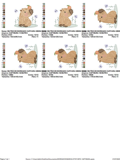 Capybara embroidery designs - Water river animal with orange machine embroidery pattern - Baby boy big guinea pig file - Instant download