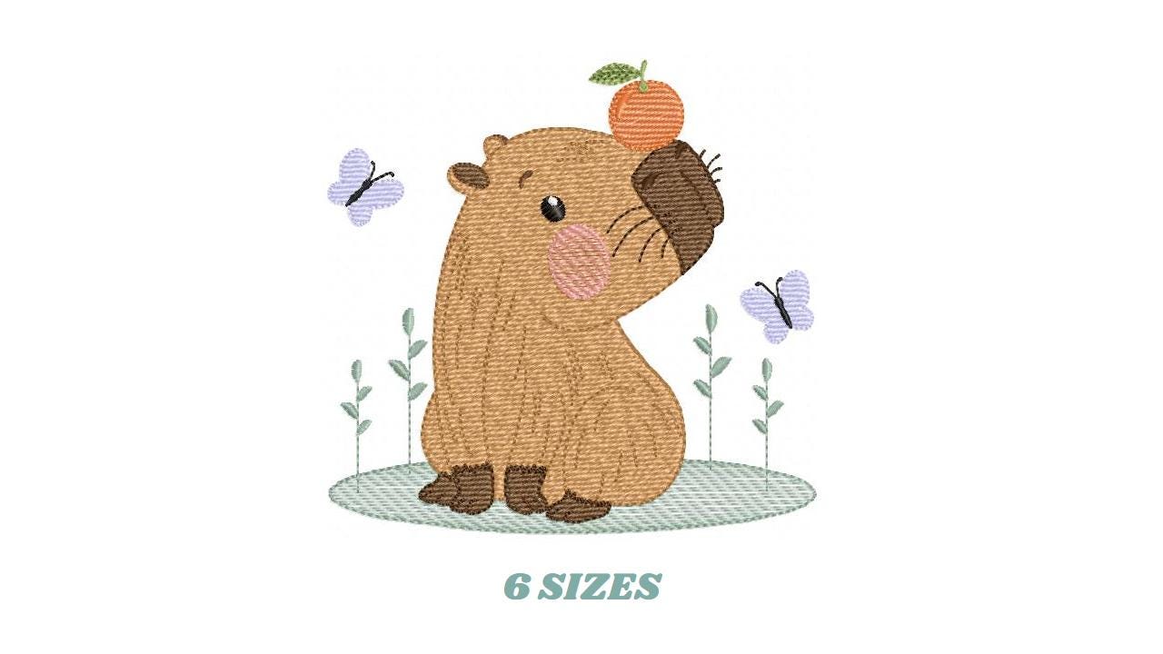 Capybara embroidery designs - Water river animal with orange machine embroidery pattern - Baby boy big guinea pig file - Instant download