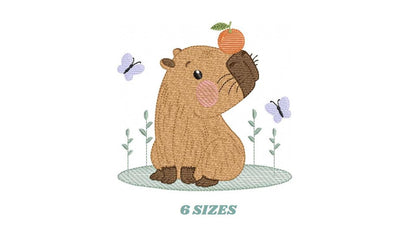 Capybara embroidery designs - Water river animal with orange machine embroidery pattern - Baby boy big guinea pig file - Instant download