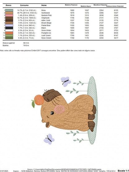 Capybara embroidery designs - Water river animal with orange machine embroidery pattern - Baby boy big guinea pig file - Instant download