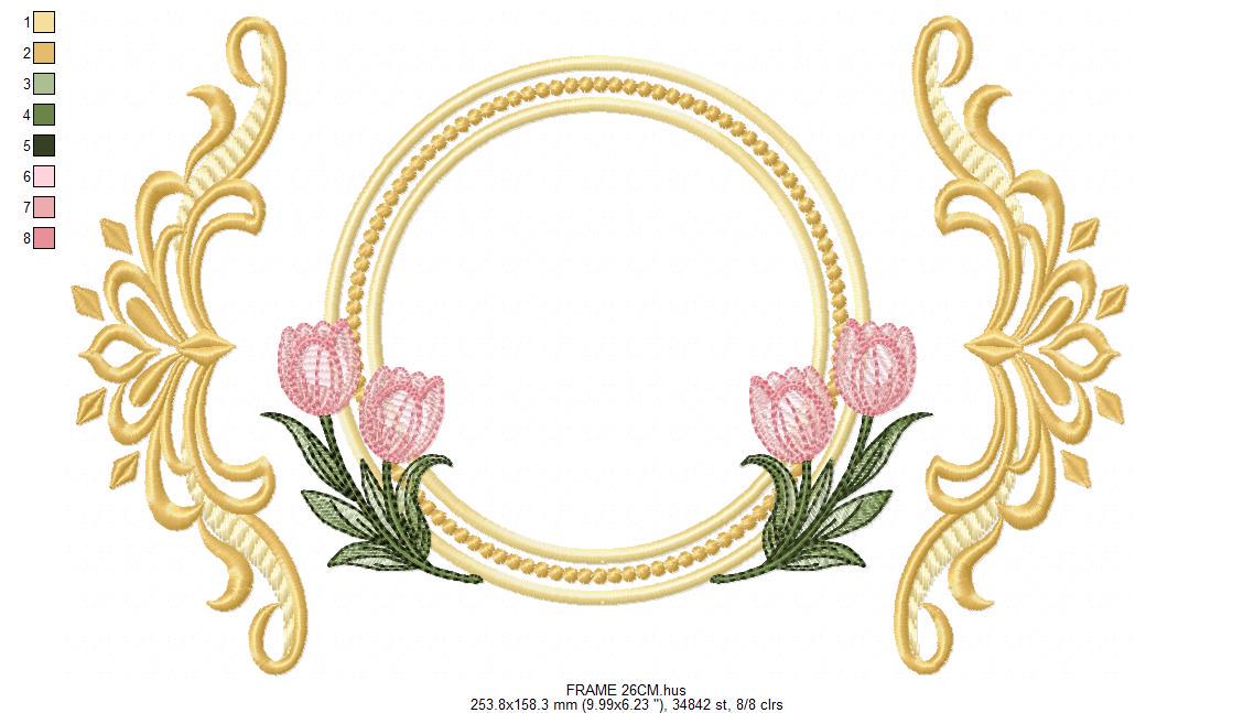 Monogram Roses Frame embroidery designs - Laurel with Flower machine embroidery pattern - Arabesque Golden wreath - Instant download pes jef