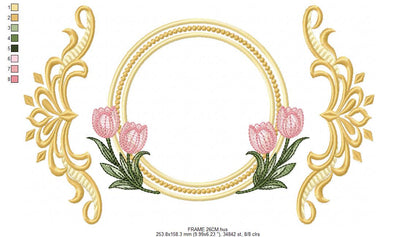 Monogram Roses Frame embroidery designs - Laurel with Flower machine embroidery pattern - Arabesque Golden wreath - Instant download pes jef