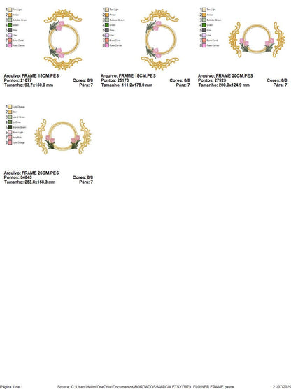 Monogram Roses Frame embroidery designs - Laurel with Flower machine embroidery pattern - Arabesque Golden wreath - Instant download pes jef