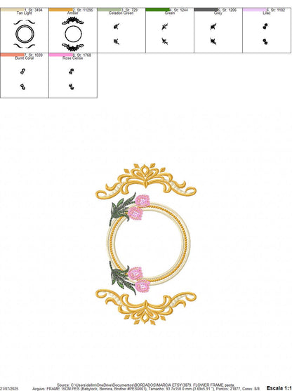 Monogram Roses Frame embroidery designs - Laurel with Flower machine embroidery pattern - Arabesque Golden wreath - Instant download pes jef