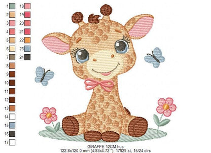 Giraffe embroidery designs - Safari wild animal with flowers machine embroidery pattern - Baby boy file - Instant digital download pes jef