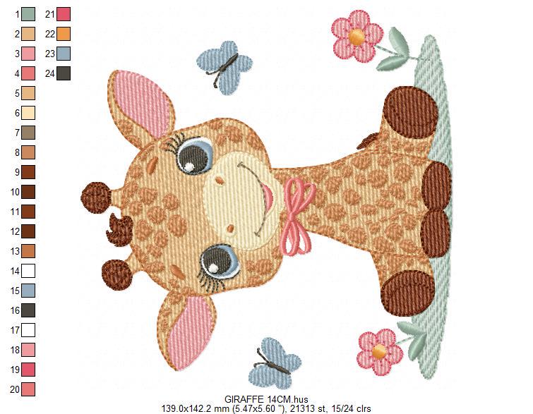 Giraffe embroidery designs - Safari wild animal with flowers machine embroidery pattern - Baby boy file - Instant digital download pes jef
