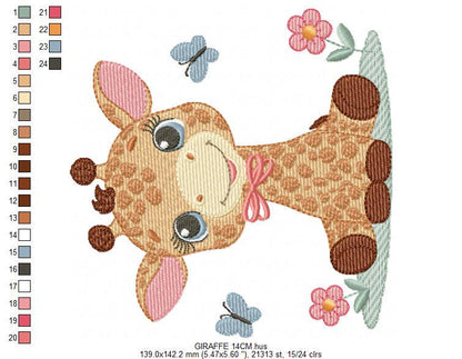 Giraffe embroidery designs - Safari wild animal with flowers machine embroidery pattern - Baby boy file - Instant digital download pes jef