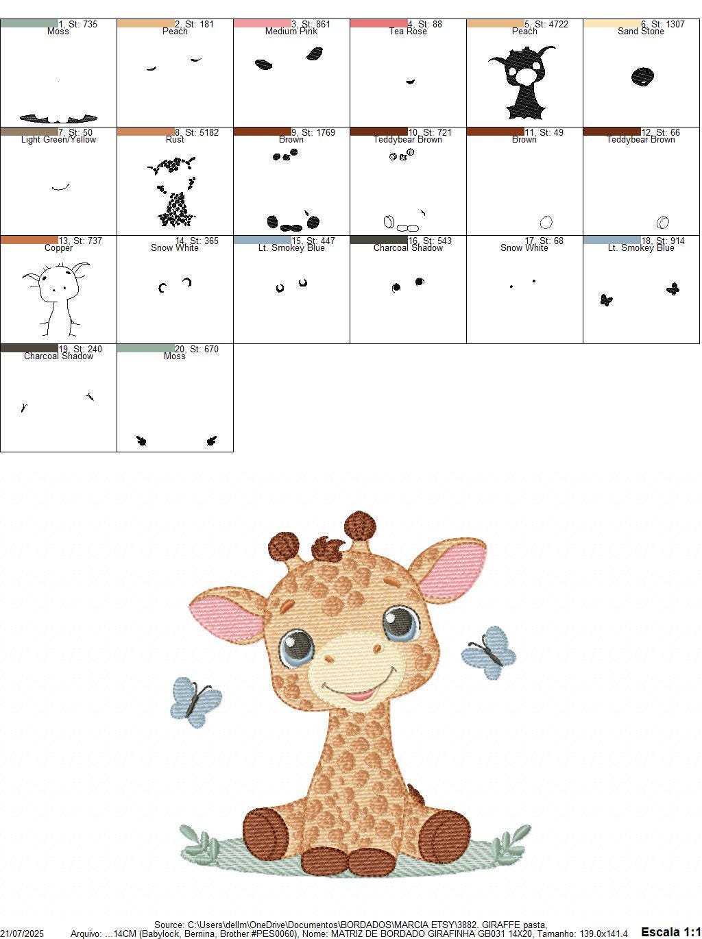 Giraffe embroidery design - Wild Safari Animal with flowers machine embroidery pattern - Giraffe with butterflies - Instant download pes jef