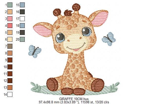 Giraffe embroidery design - Wild Safari Animal with flowers machine embroidery pattern - Giraffe with butterflies - Instant download pes jef