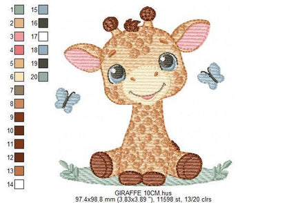 Giraffe embroidery design - Wild Safari Animal with flowers machine embroidery pattern - Giraffe with butterflies - Instant download pes jef