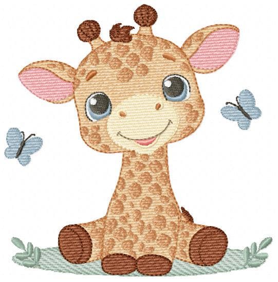Giraffe embroidery design - Wild Safari Animal with flowers machine embroidery pattern - Giraffe with butterflies - Instant download pes jef