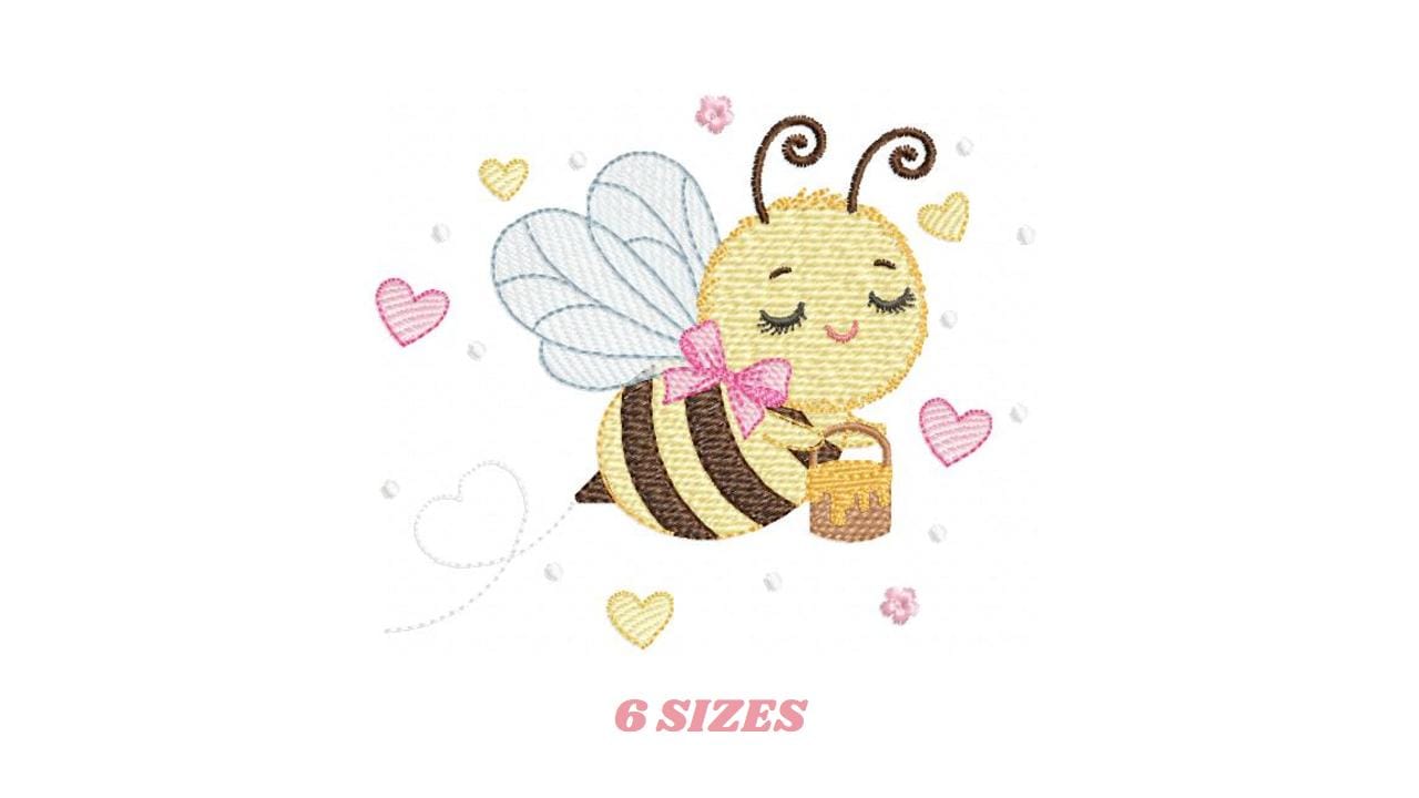 Bee embroidery design - Female Bee with honey machine embroidery pattern - Beekeeping Kitchen Towel file - Instant digital download pes jef