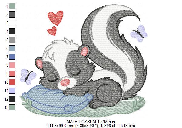Male Possum embroidery design - Woodland wild animal machine embroidery pattern - Baby boy file - Instant digital download pes jef dst hus