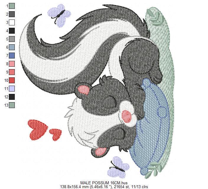 Male Possum embroidery design - Woodland wild animal machine embroidery pattern - Baby boy file - Instant digital download pes jef dst hus