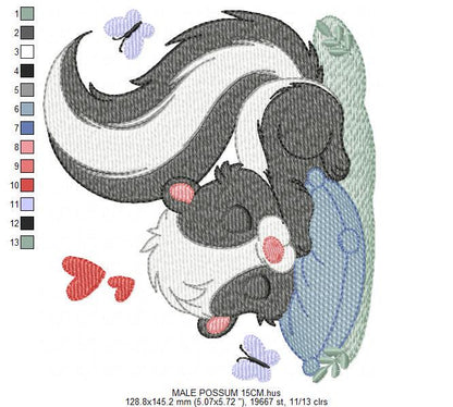 Male Possum embroidery design - Woodland wild animal machine embroidery pattern - Baby boy file - Instant digital download pes jef dst hus