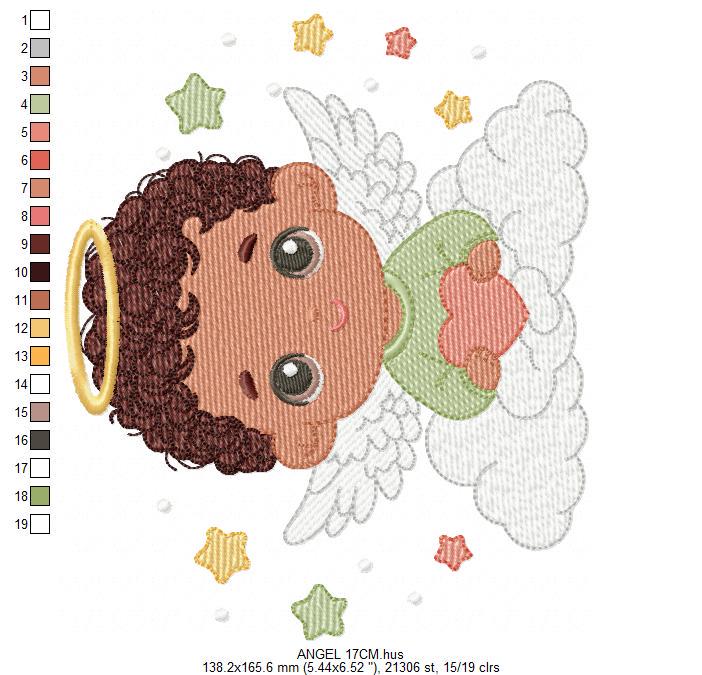 Angel with wings and halo embroidery designs - Angelic Baby boy with cloud machine embroidery pattern - Boy with wings - Instant download
