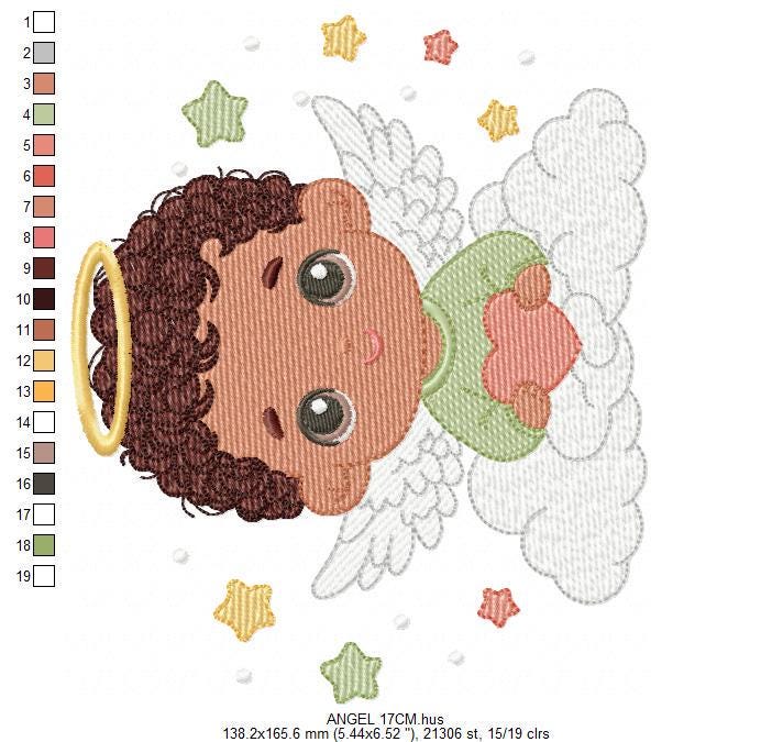 Angel with wings and halo embroidery designs - Angelic Baby boy with cloud machine embroidery pattern - Boy with wings - Instant download