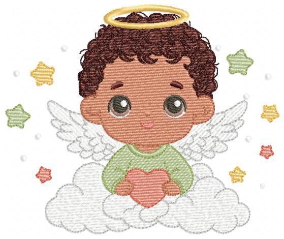 Angel with wings and halo embroidery designs - Angelic Baby boy with cloud machine embroidery pattern - Boy with wings - Instant download