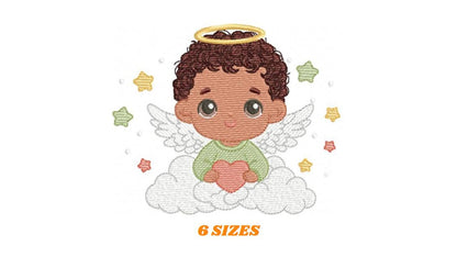 Angel with wings and halo embroidery designs - Angelic Baby boy with cloud machine embroidery pattern - Boy with wings - Instant download