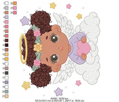 Angel with wings and halo embroidery designs - Angelic Baby girl with cloud machine embroidery pattern - Girl with wings - Instant download