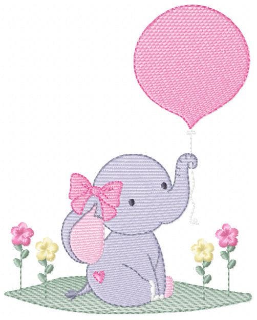 Baby Elephant embroidery designs - Wild Animal with Balloon machine embroidery pattern - Elephant with balloon - Instant download pes jef dst