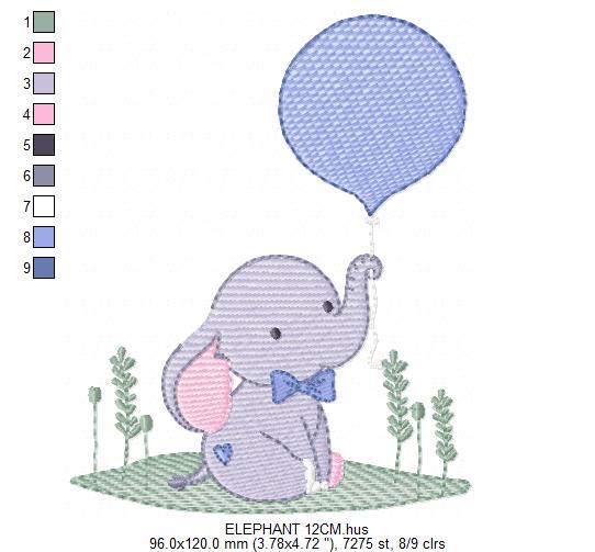 Baby Boy Elephant embroidery designs - Elephant with balloon machine embroidery pattern - Safari wild animal - Instant download pes jef dst