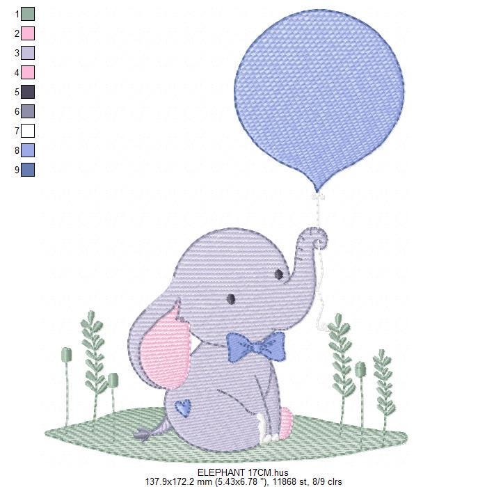 Baby Boy Elephant embroidery designs - Elephant with balloon machine embroidery pattern - Safari wild animal - Instant download pes jef dst